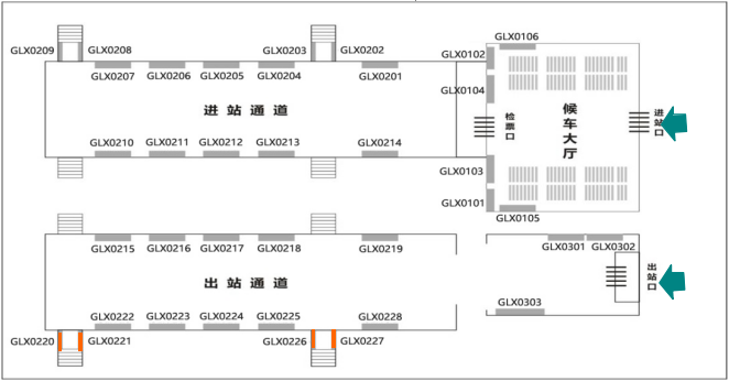 出站樓梯兩側墻面燈箱位置圖
