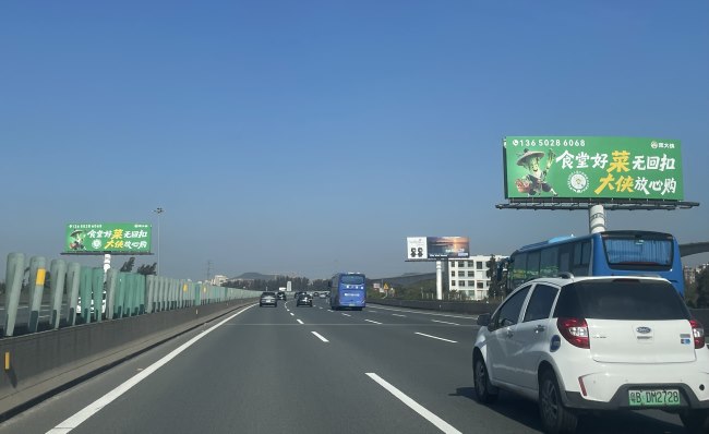 廣深沿江高速長安段立柱大牌2塊對牌廣告案例圖綠色廣告牌菜大俠 